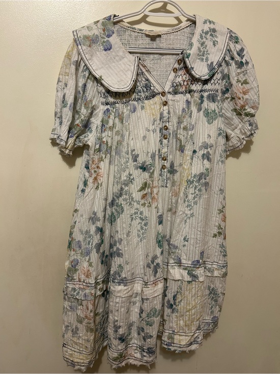 Pilcro Dresses & Skirts - NWOT Anthropologie Pilcro White Floral Babydoll Mini Dress Peter Collar Sz M